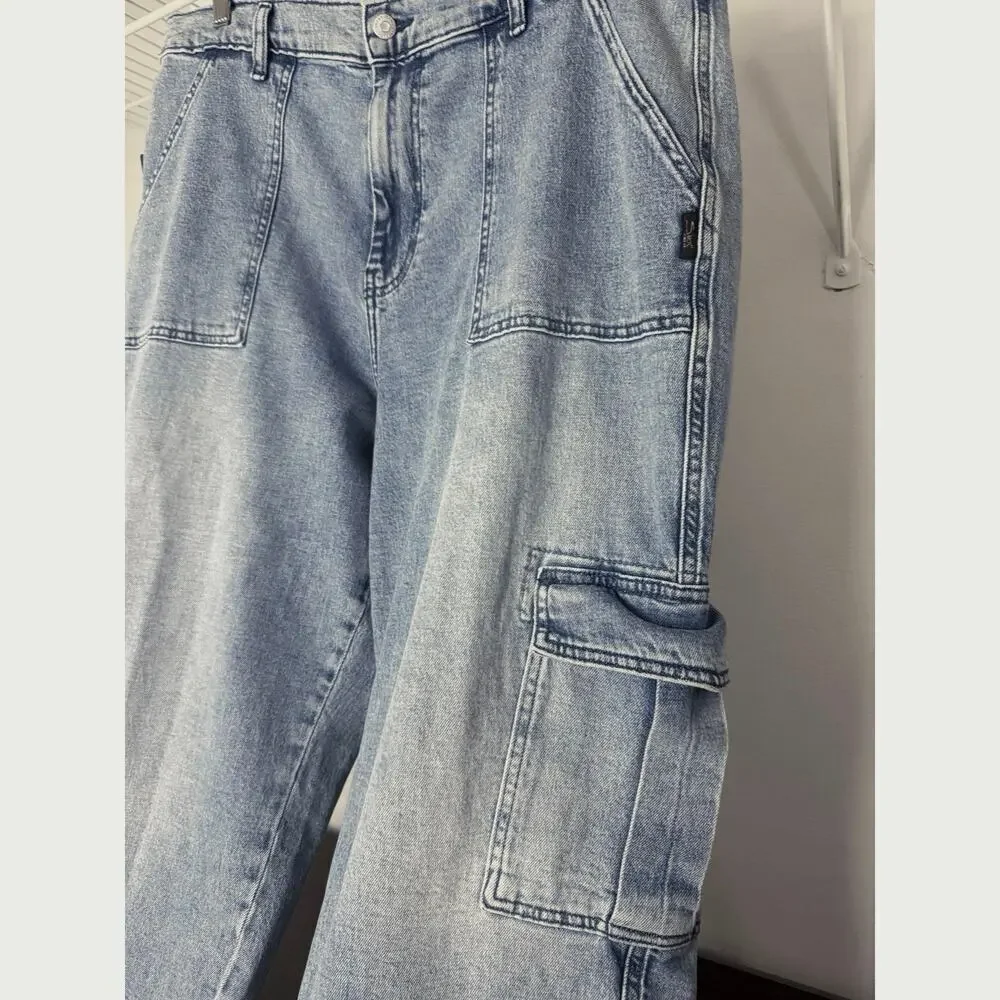 Silver Jeans Co. Denim Utility Cargo Jeans Mid Rise Straight Leg size 14W